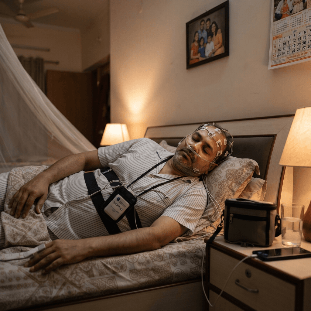 Sleep study diagnostic equipment used for sleep apnea testing at home in India